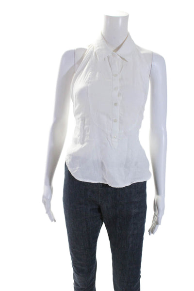 Marissa Webb Womens Linen Backless Cropped Sleeveless Button Up Top White Size M