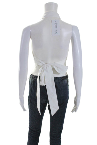 Marissa Webb Womens Linen Backless Cropped Sleeveless Button Up Top White Size M