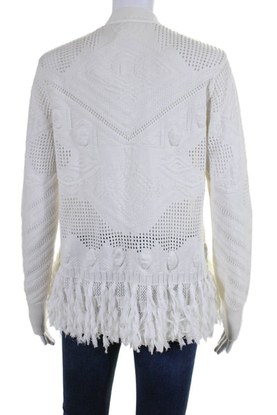 Kobi Halperin Womens Open Front Fringe Trim Open Knit Cardigan White Size S