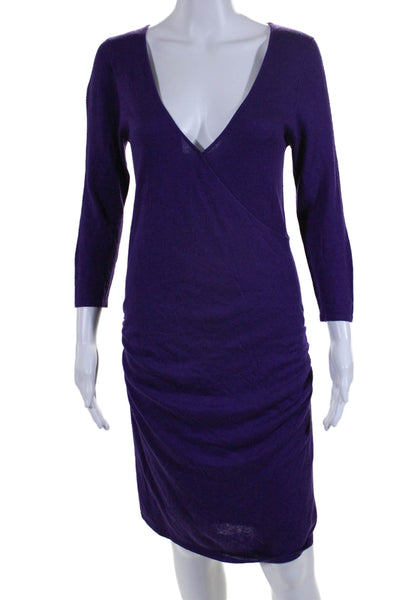 Velvet by Graham & Spencer Womens Long Sleeve V Neck Sweater Dress Purple Medium