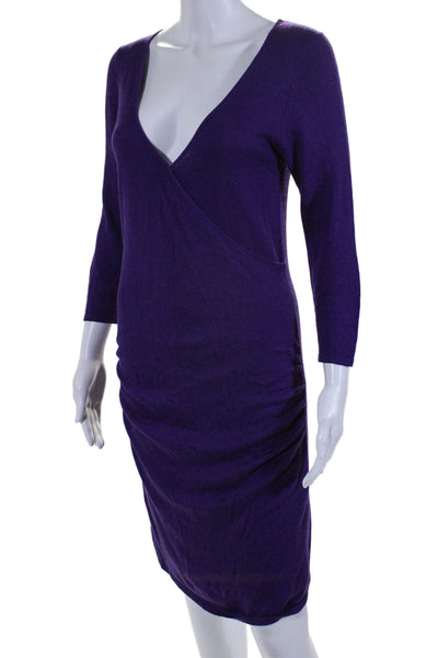 Velvet by Graham & Spencer Womens Long Sleeve V Neck Sweater Dress Purple Medium