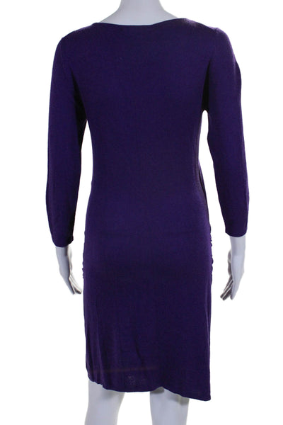 Velvet by Graham & Spencer Womens Long Sleeve V Neck Sweater Dress Purple Medium