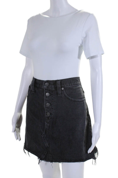 Madewell Women's Button Closure Five Pockets Raw Hem Jeans Skirt Black Size 31