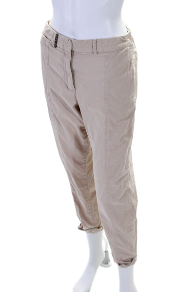 Peserico Womens Zip Front Side Pocket Tapered Leg Casual Pants Beige Size 42