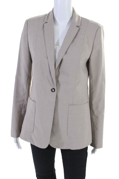 Elie Tahari Womens Notched Lapel One Button Woven Blazer Beige Size 8