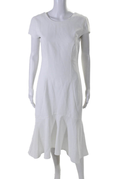 Amanda Uprichard Women's Scoop Neck Short Sleeves Tiered Midi Dress White Size M