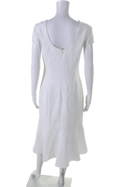 Amanda Uprichard Women's Scoop Neck Short Sleeves Tiered Midi Dress White Size M