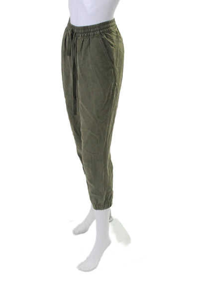 Point Sur Women's Elastic Drawstring Waist Tapered Leg Pants Olive Green Size 2