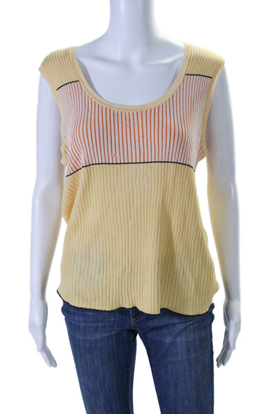 Louis Feraud Women's Scoop Neck Sleeveless Ribbed Tank Top Yellow Size 16