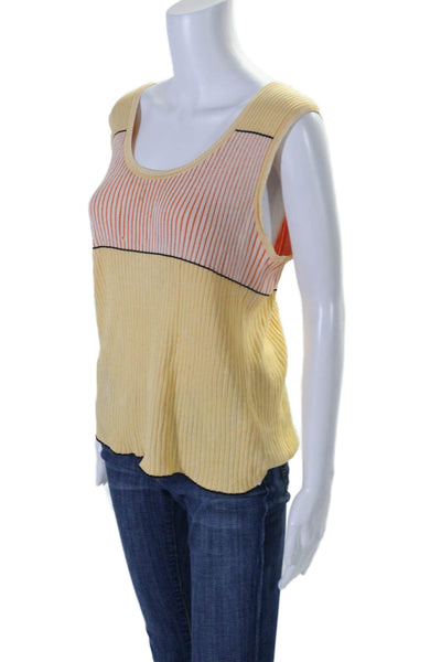 Louis Feraud Women's Scoop Neck Sleeveless Ribbed Tank Top Yellow Size 16