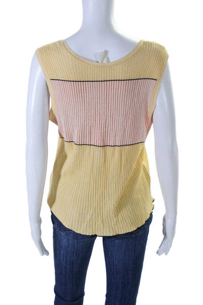 Louis Feraud Women's Scoop Neck Sleeveless Ribbed Tank Top Yellow Size 16