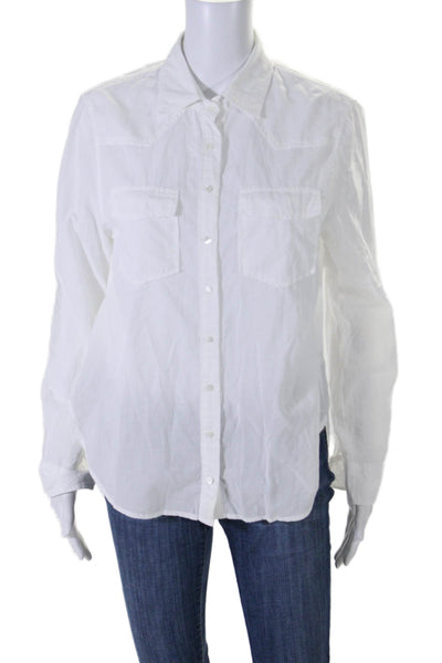 Xirena Women's Collared Long Sleeves Button Down Cotton Shirt White Size XS