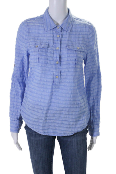 Vineyard Vines Womens Striped Print Long Sleeve Button Up Shirt Top Blue Size 4