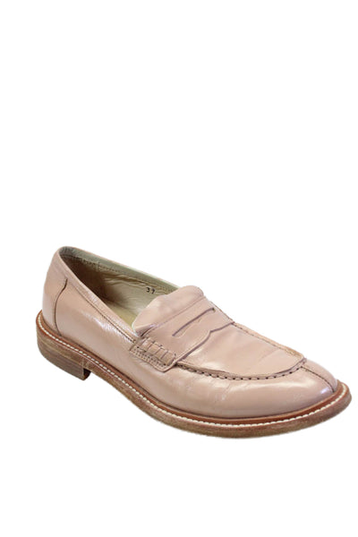 Brunello Cucinelli Womens Leather Apron Toe Penny Loafers Pink Size 7US 37EU