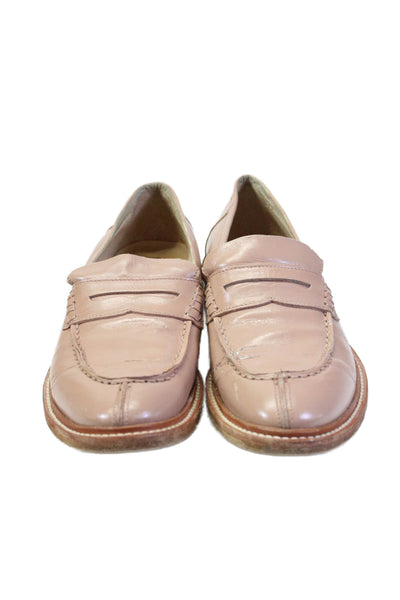 Brunello Cucinelli Womens Leather Apron Toe Penny Loafers Pink Size 7US 37EU