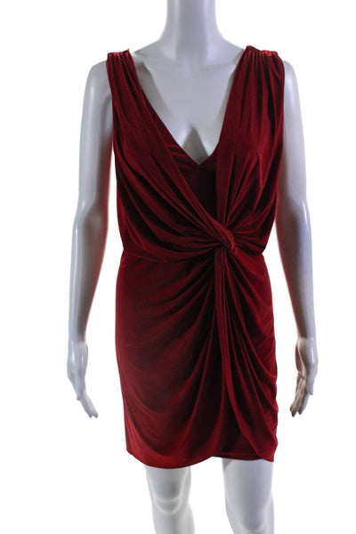 Misa Womens Sleeveless V Neck Twist Draped Knit Mini Dress Red Size Extra Small