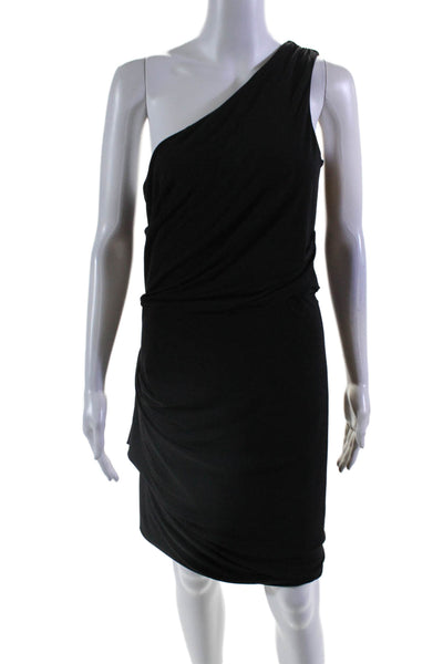 Joeffer Caoc Womens Sleeveless One Shoulder Ruched Sheath Dress Black Size Large