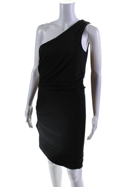 Joeffer Caoc Womens Sleeveless One Shoulder Ruched Sheath Dress Black Size Large