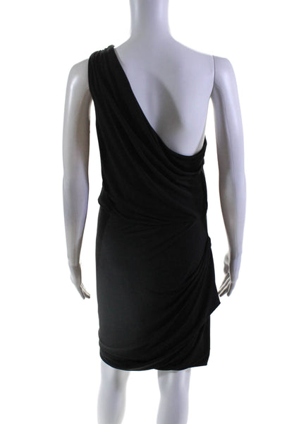 Joeffer Caoc Womens Sleeveless One Shoulder Ruched Sheath Dress Black Size Large