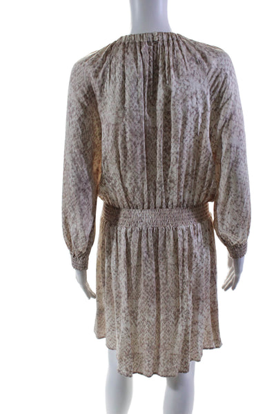 Bella Dahl Womens Long Sleeve Crew Neck Snakeskin Printed Dress Beige Medium