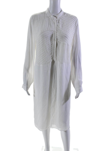 Maryan Mehlhorn Womens Half Button Long Sleeve Shirt Dress White Size Medium