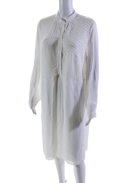 Maryan Mehlhorn Womens Half Button Long Sleeve Shirt Dress White Size Medium