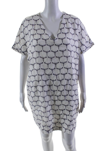 Roberta Freymann Womens Short Sleeve V Neck Dragonfly Mini Dress White Small