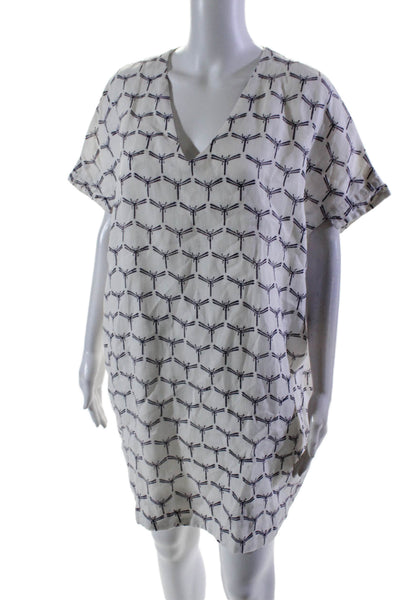 Roberta Freymann Womens Short Sleeve V Neck Dragonfly Mini Dress White Small