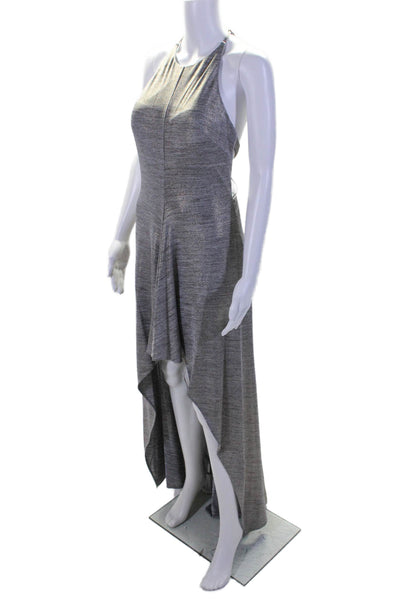 Maslavi Womens Sleeveless Back Zip Backless Long Dress Silver Size 8