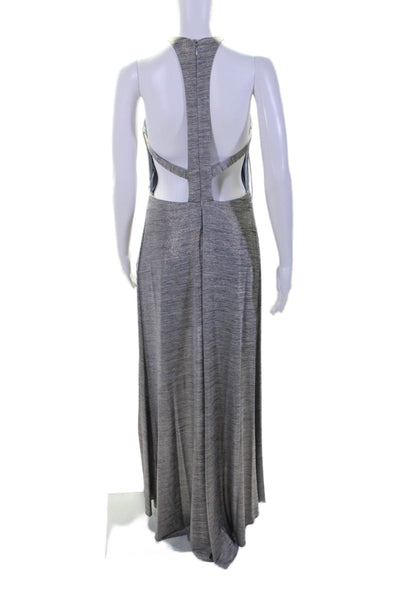 Maslavi Womens Sleeveless Back Zip Backless Long Dress Silver Size 8