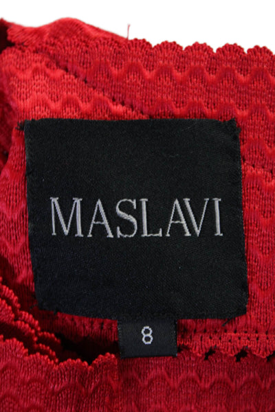 Maslavi Womens Sleeveless Square Neck Mid Calf Dress Red Size 8 US