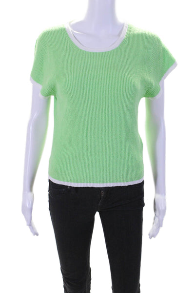 J Crew Womens Crew Neck Thick Knit Basic Top White Green Size Large