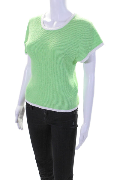 J Crew Womens Crew Neck Thick Knit Basic Top White Green Size Large