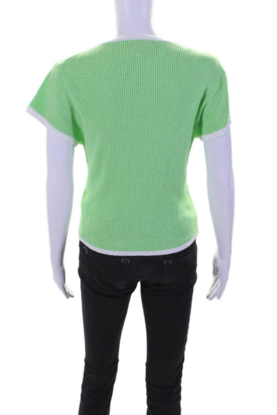 J Crew Womens Crew Neck Thick Knit Basic Top White Green Size Large