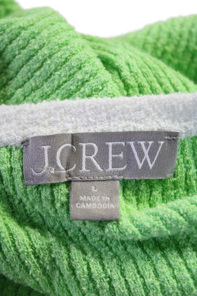 J Crew Womens Crew Neck Thick Knit Basic Top White Green Size Large