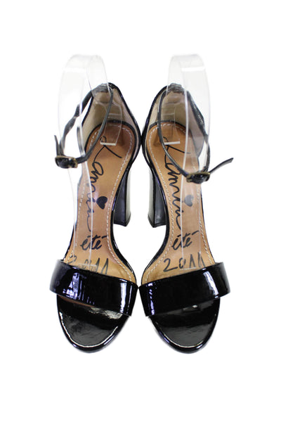 Lanvin Womens Block Heel Platform Ankle Strap Sandals Black Patent Leather 37