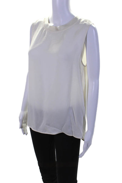 Theory Womens Silk White Crew Neck Button Back Sleeveless Blouse Top Size L