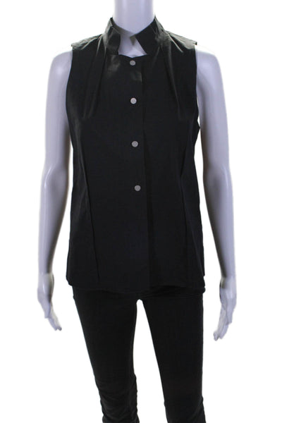 Lida Baday Womens Cotton Black High Neck Sleeveless Button Down Shirt Size 8