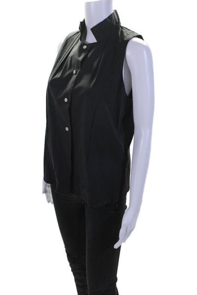 Lida Baday Womens Cotton Black High Neck Sleeveless Button Down Shirt Size 8