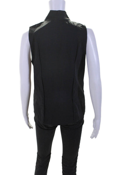 Lida Baday Womens Cotton Black High Neck Sleeveless Button Down Shirt Size 8