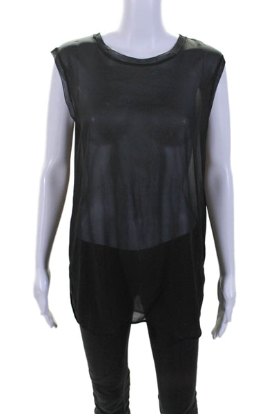 Vince Womens Silk Sheer Black Crew Neck Sleeveless Blouse Top Size M