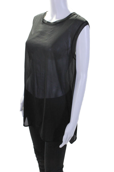 Vince Womens Silk Sheer Black Crew Neck Sleeveless Blouse Top Size M