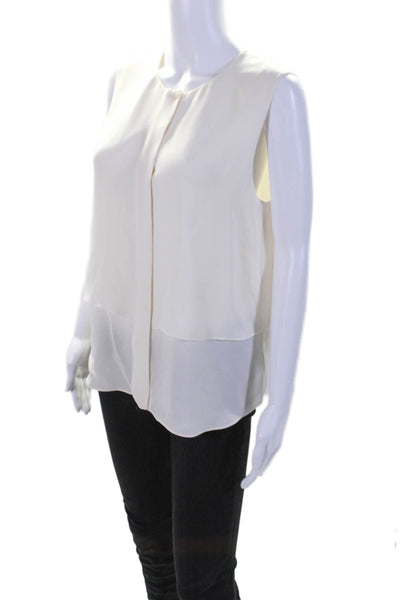 Theory Womens Silk Cream Crew Neck Sleeveless Button Down Blouse Top Size M