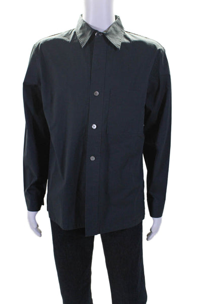 Theory Mens Dark Navy Blue Collar Long Sleeve Button Down Dress Shirt Size M