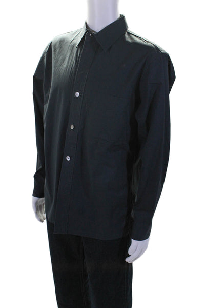 Theory Mens Dark Navy Blue Collar Long Sleeve Button Down Dress Shirt Size M