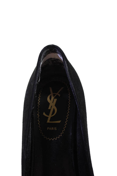 Yves Saint Laurent Womens Slip On Platform Saint Malo 90 Pumps Black Suede 37