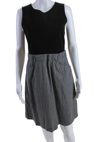 Theory Womens Sleeveless A Line Knee Length Dress Black Grey Wool Size 10