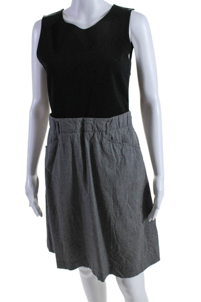 Theory Womens Sleeveless A Line Knee Length Dress Black Grey Wool Size 10