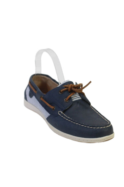 Sperry Womens Leather Striped Trim Lace Up Casual Boat Shoes Blue Size 11