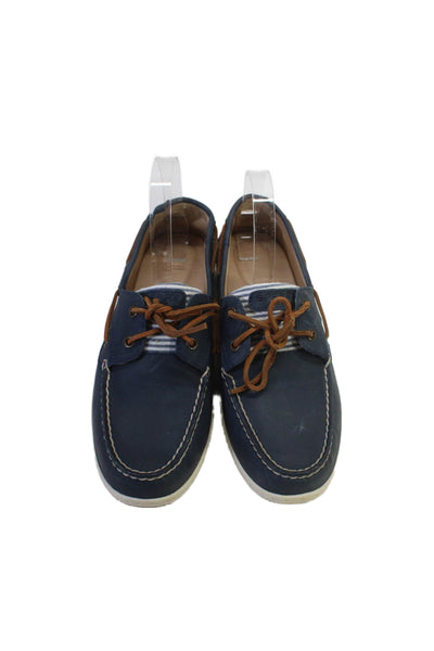 Sperry Womens Leather Striped Trim Lace Up Casual Boat Shoes Blue Size 11